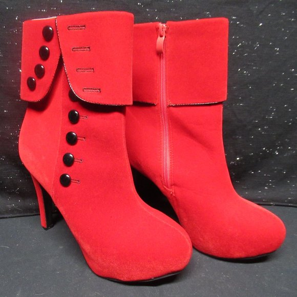 Shoes - Red Velvety-Feel Stilletto Boots Size 41 (U.S. 8.5-9)